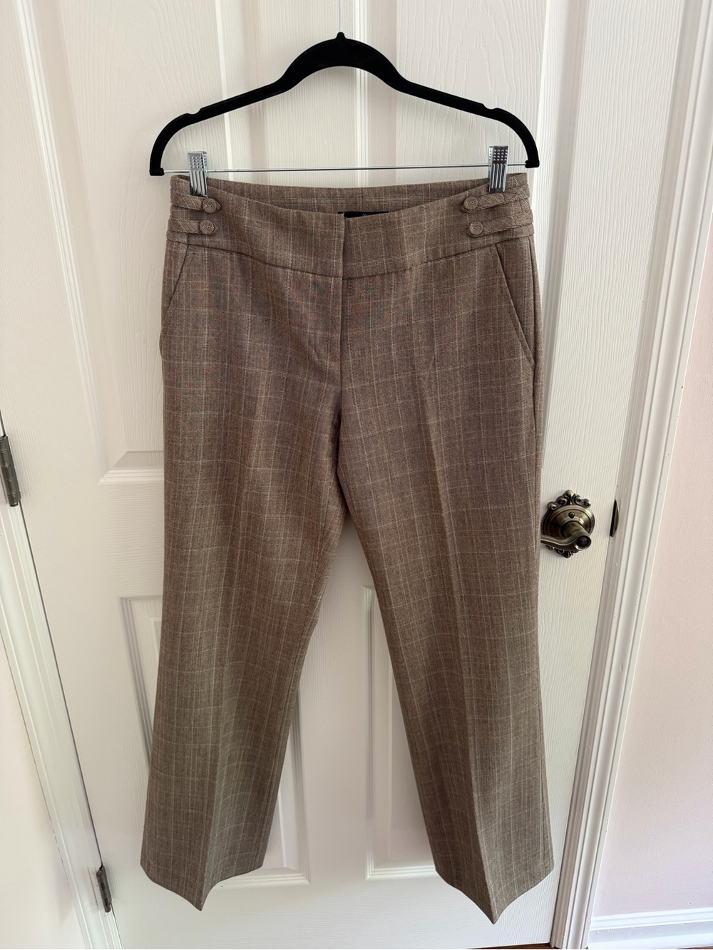 Tailored Plaid Straight-Leg Trousers - Tan